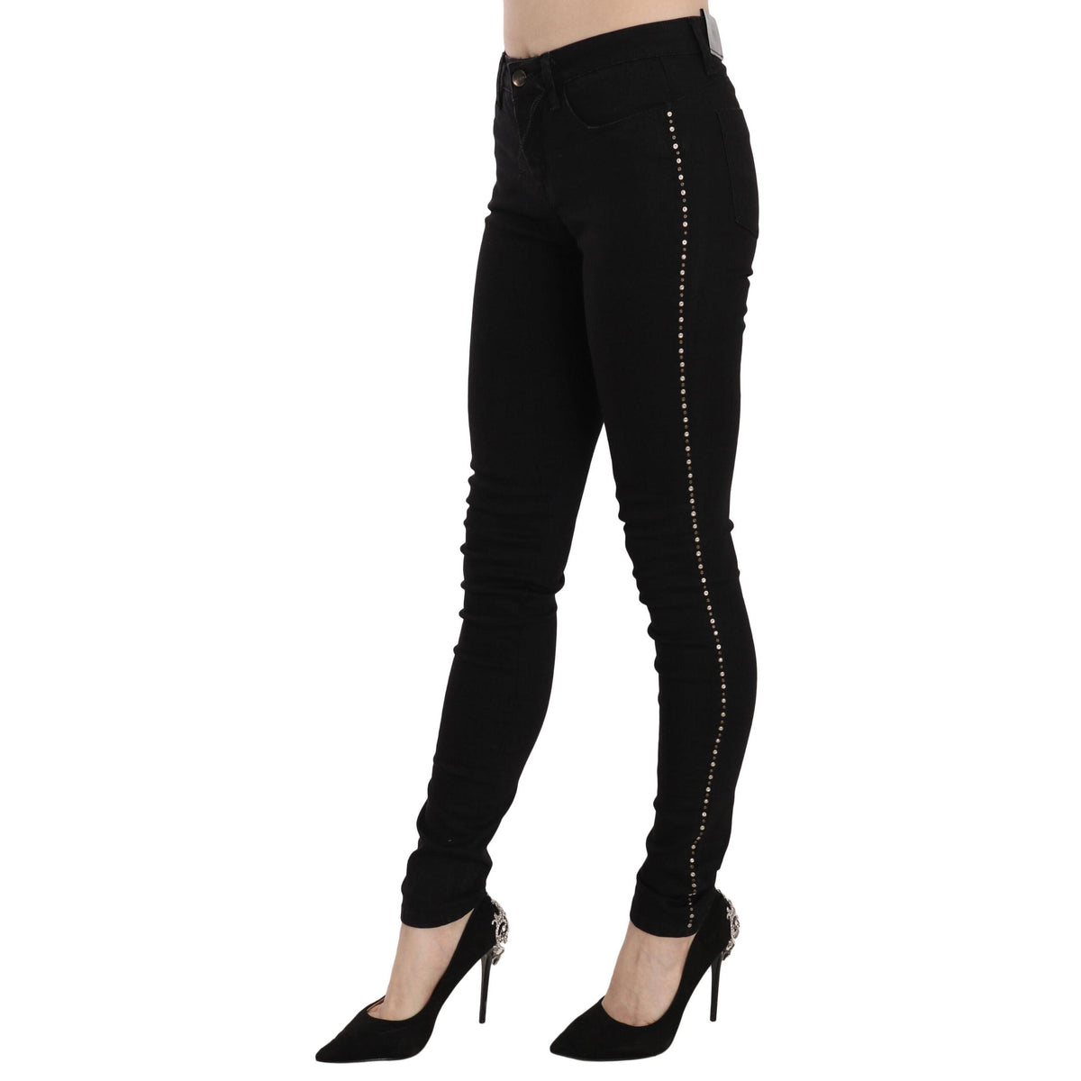 Costume National Black Embellished Mid Waist Skinny Denim Jeans