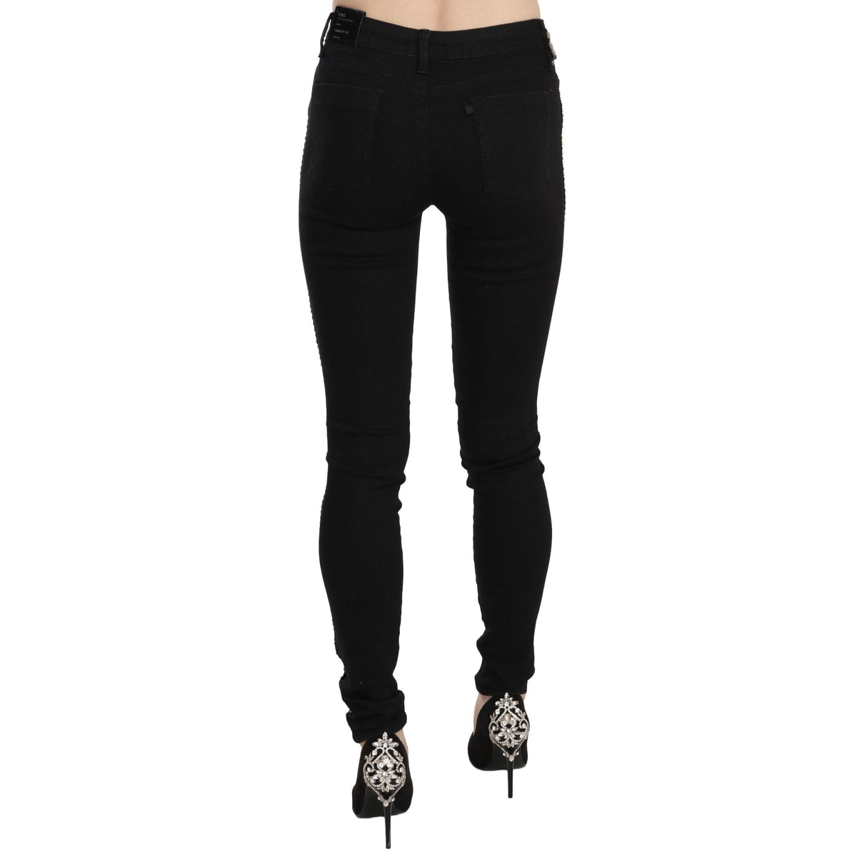 Costume National Black Embellished Mid Waist Skinny Denim Jeans