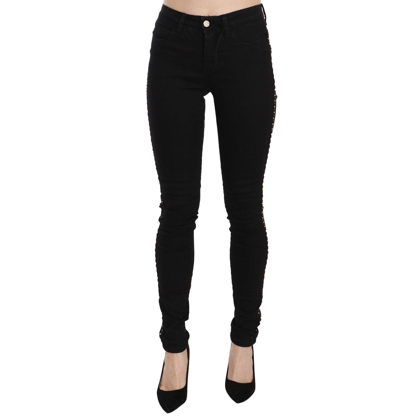 Costume National Black Embellished Mid Waist Skinny Denim Jeans