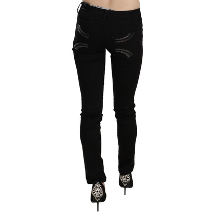 Costume National Black Sequined Mid Waist Slim Fit Denim Jeans