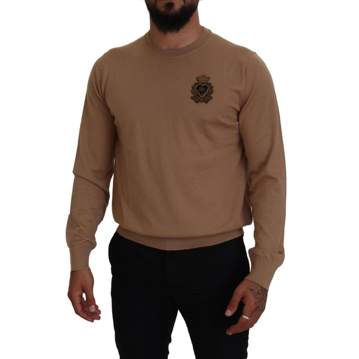 Dolce & Gabbana Beige Cashmere Crown Logo Pullover Sweater