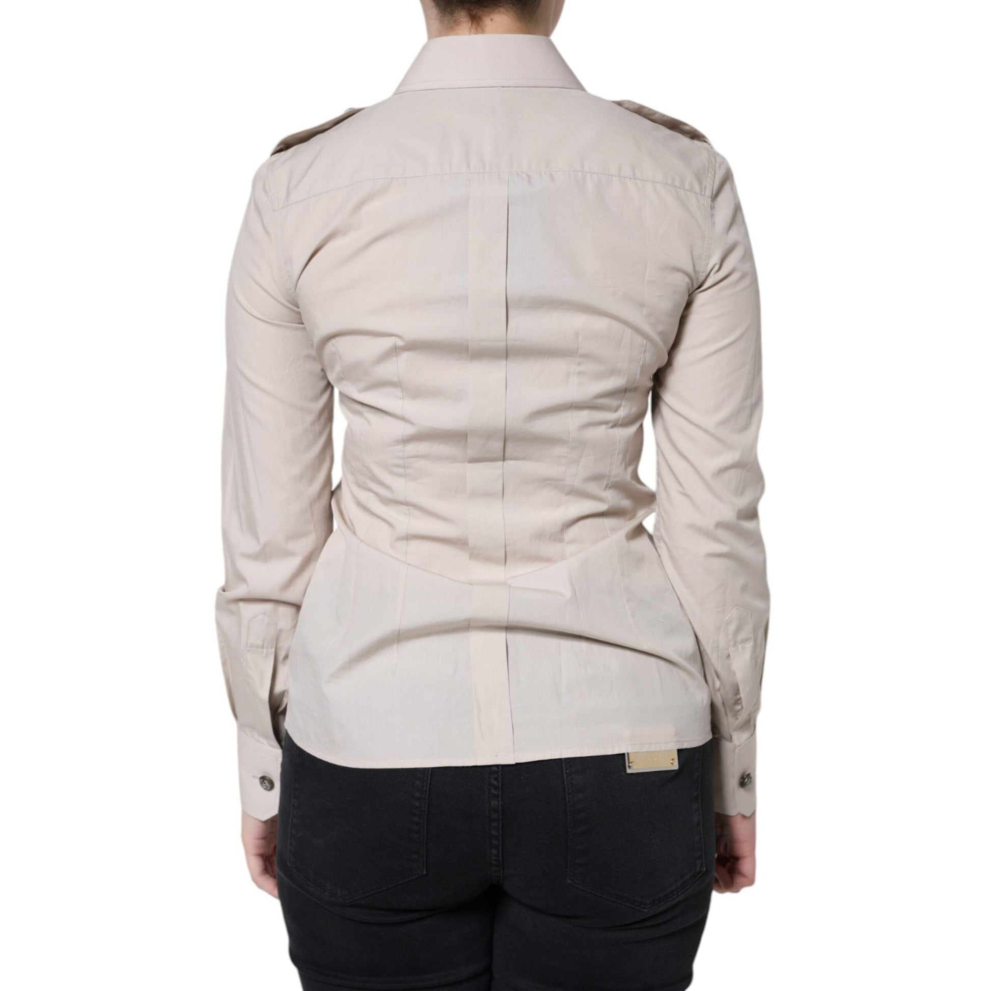 Dolce & Gabbana Beige Cotton Collared Button Down Shirt Top