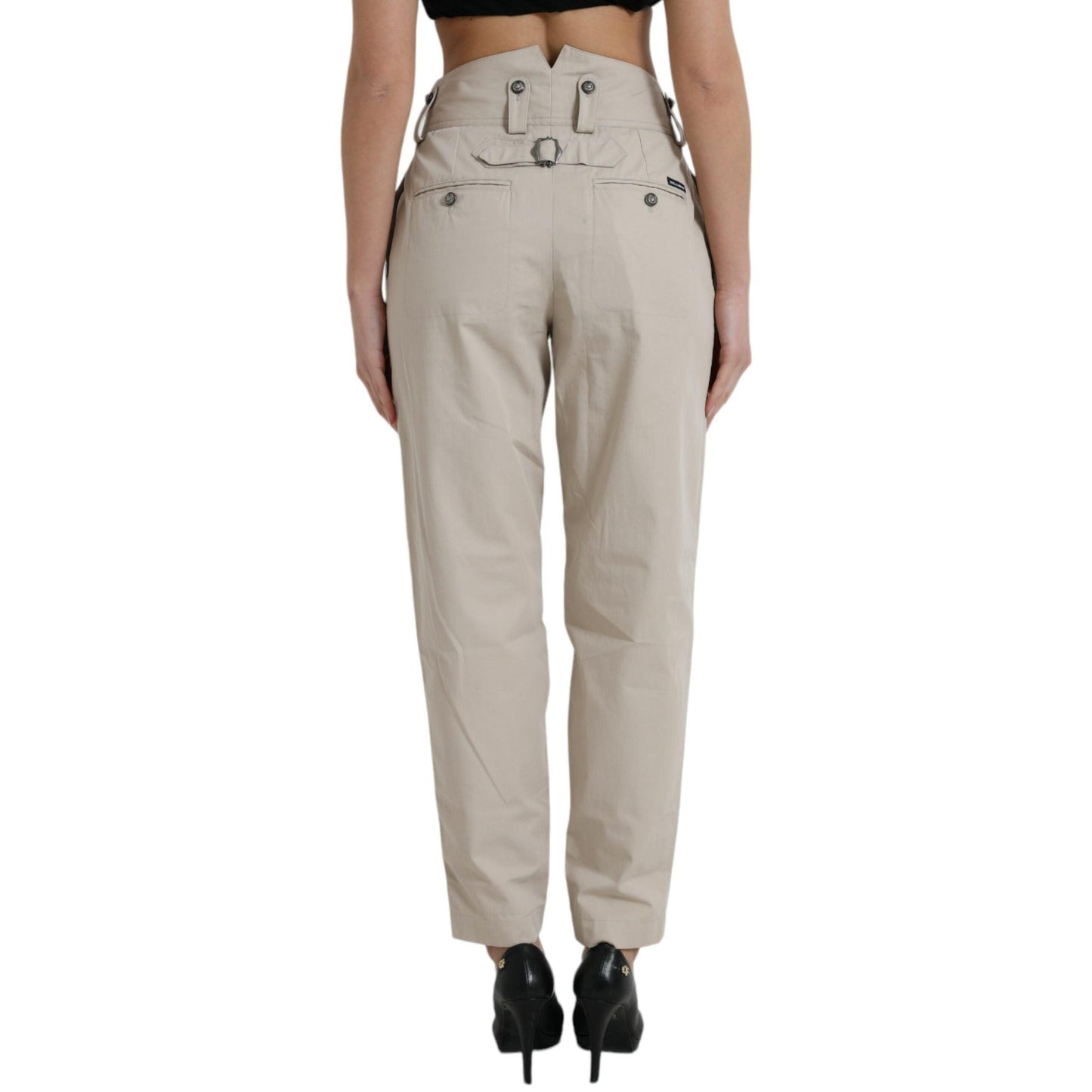 Dolce & Gabbana Beige Cotton High Waist Tapered Pants