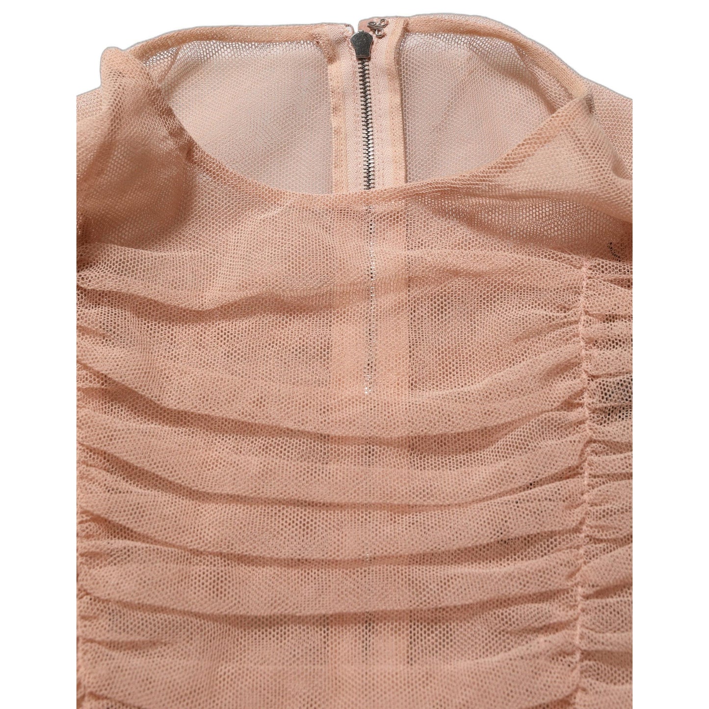 Dolce & Gabbana Beige Cotton Mesh Ruched Sheath Midi Dress