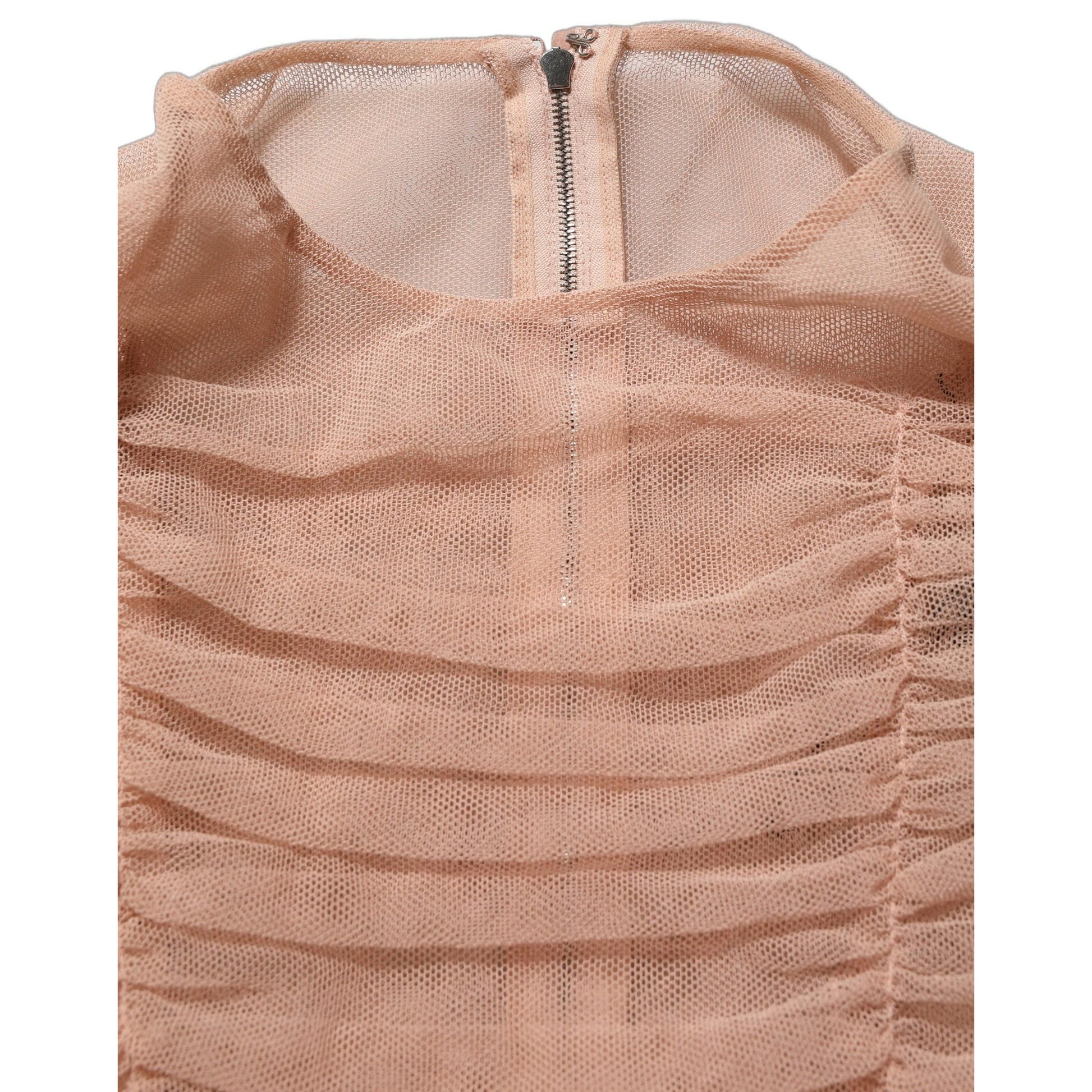 Dolce & Gabbana Beige Cotton Mesh Ruched Sheath Midi Dress