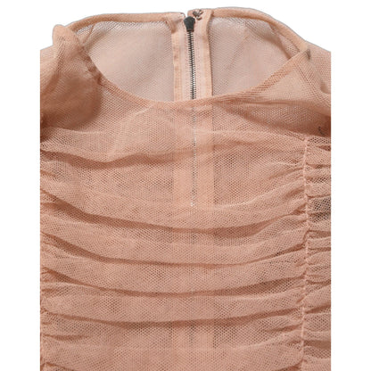 Dolce & Gabbana Beige Cotton Mesh Ruched Sheath Midi Dress