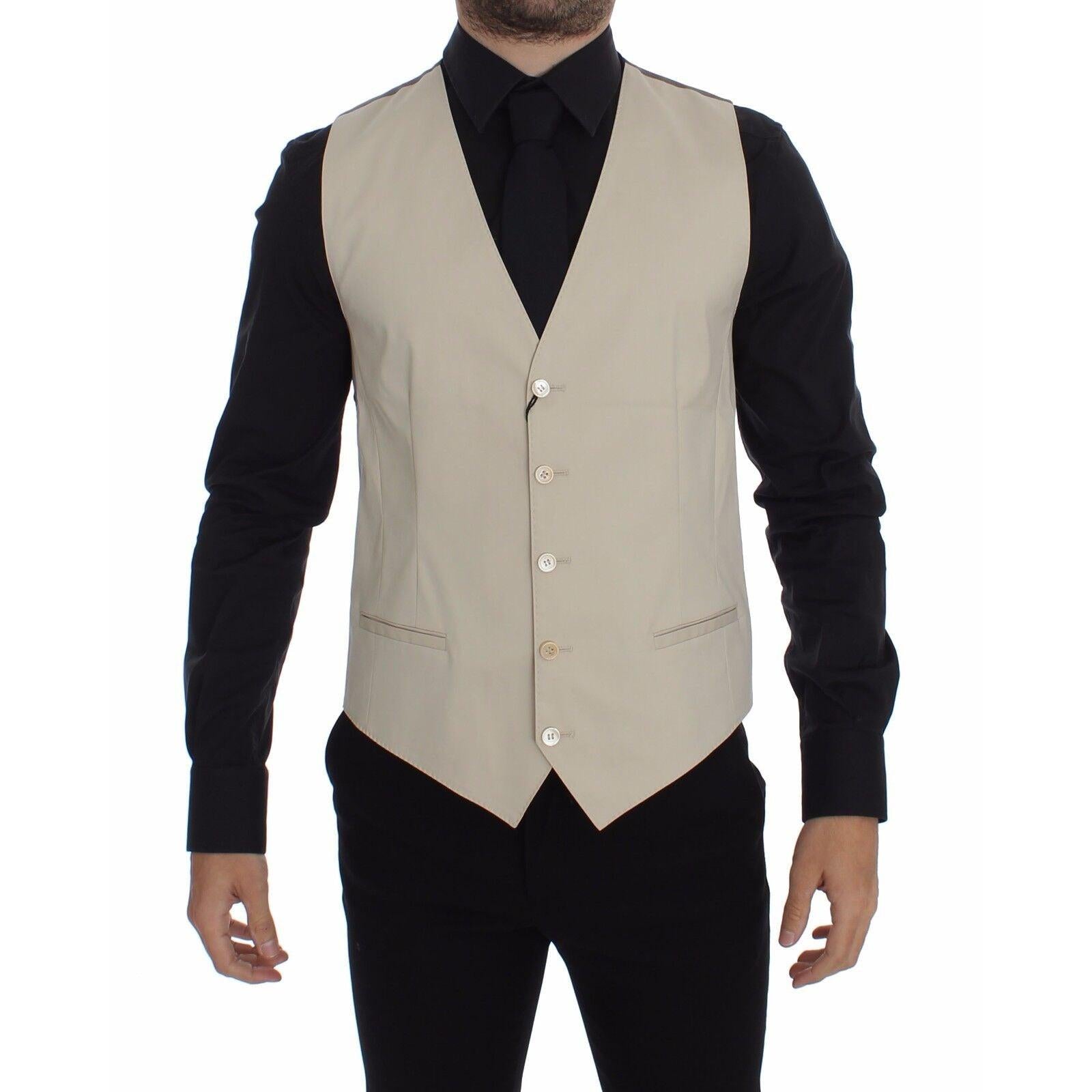 Dolce & Gabbana Beige Cotton Stretch Dress Vest Blazer