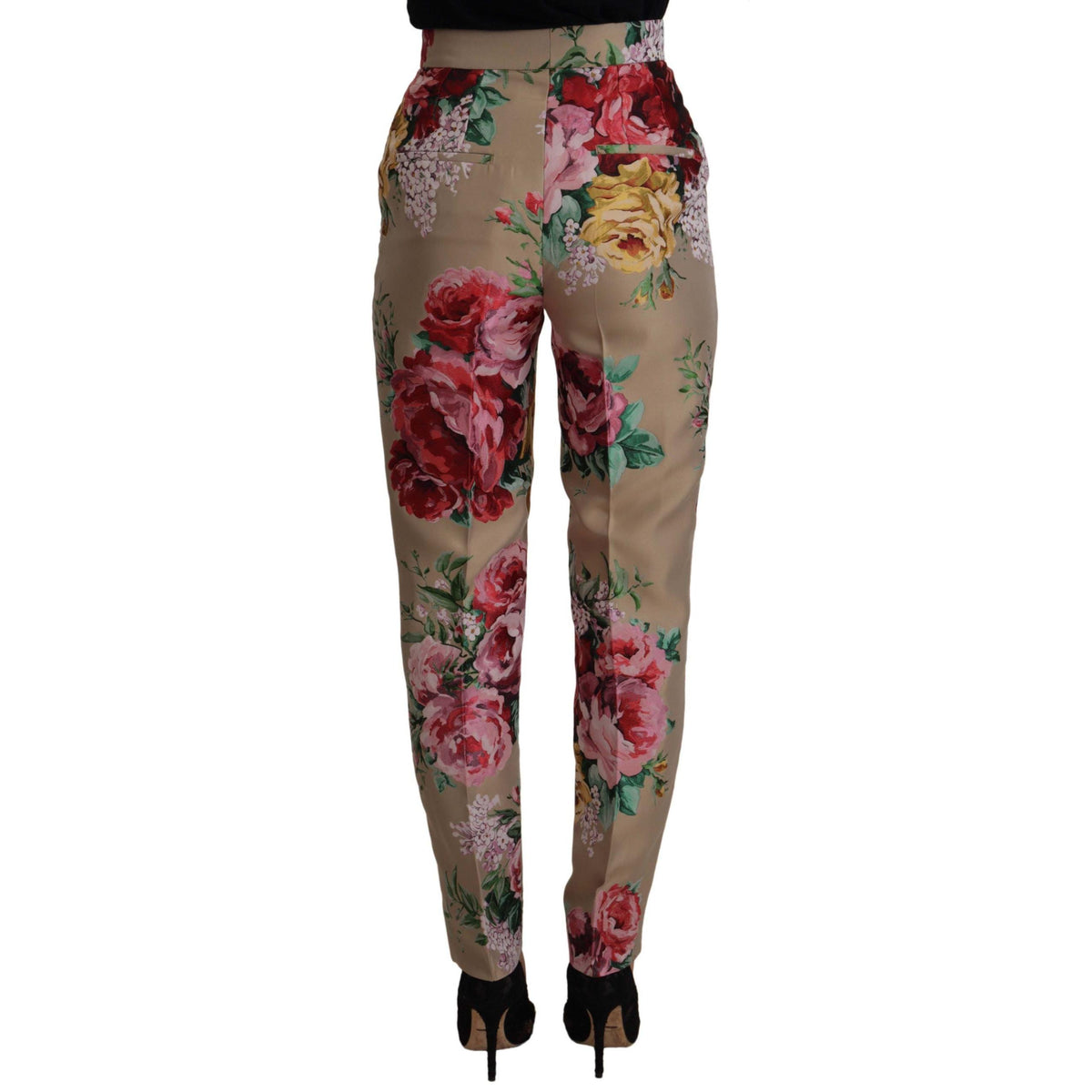 Dolce & Gabbana Beige Floral Dress Formal High Waist Pants