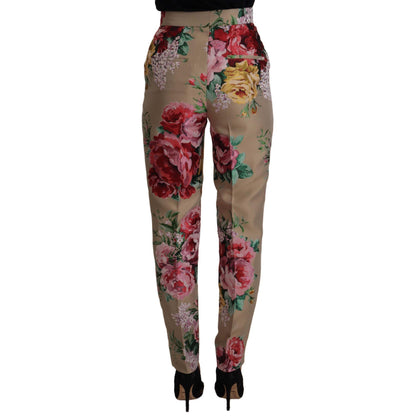 Dolce & Gabbana Beige Floral Dress Formal High Waist Pants