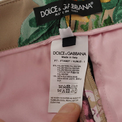 Dolce & Gabbana Beige Floral Dress Formal High Waist Pants