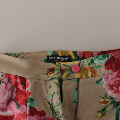 Dolce & Gabbana Beige Floral Dress Formal High Waist Pants