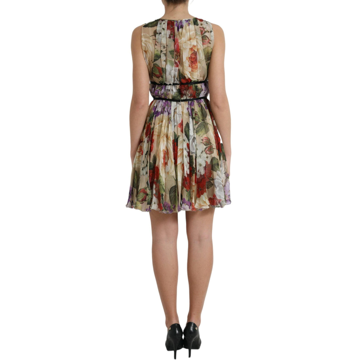 Dolce & Gabbana Beige Floral Sleeveless A-line Mini Dress