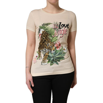 Dolce & Gabbana Beige Jungle Print Cotton Round Neck T-Shirt