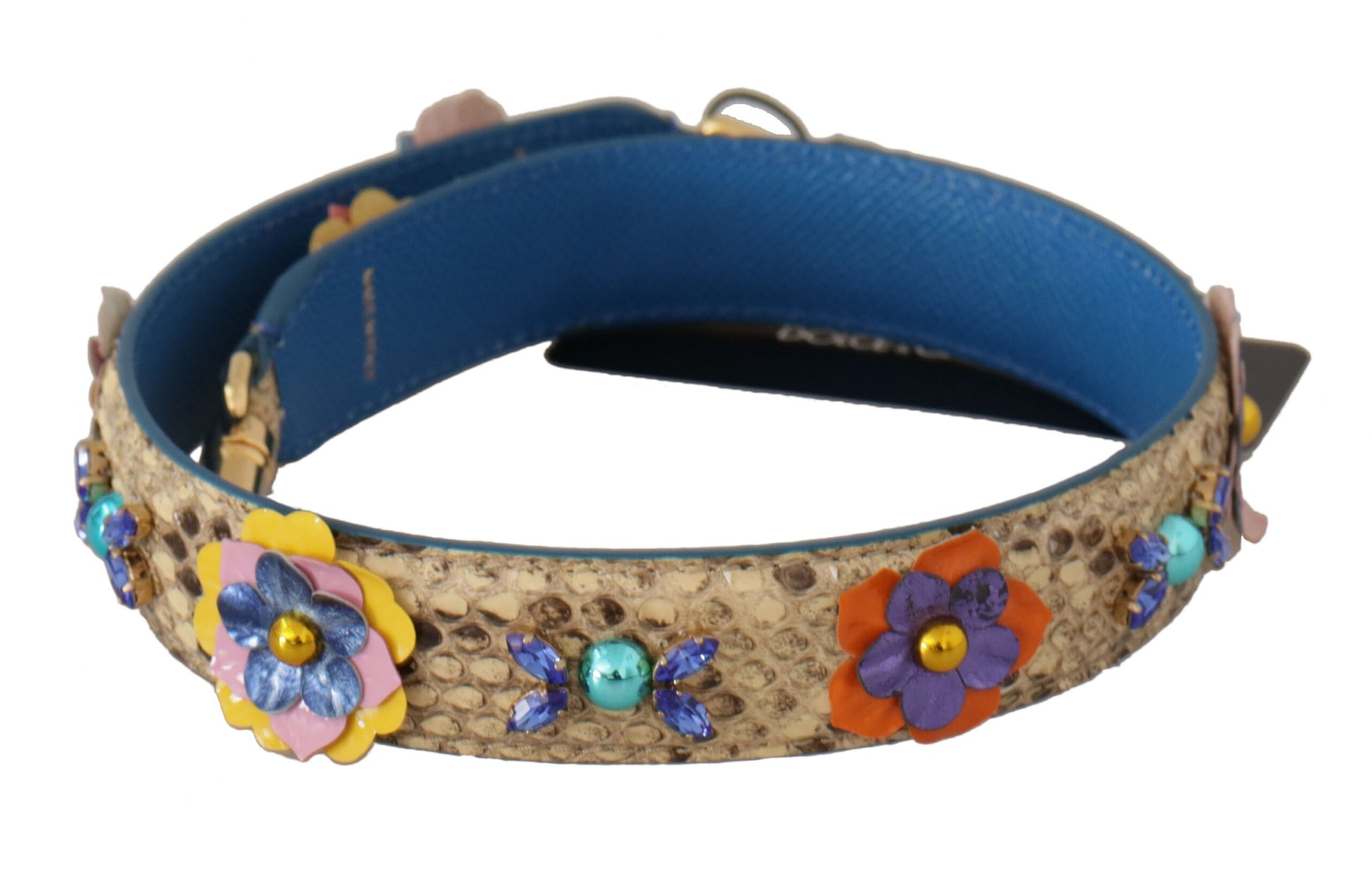 Dolce & Gabbana Beige Python Læder Floral Studded Skulder Strap