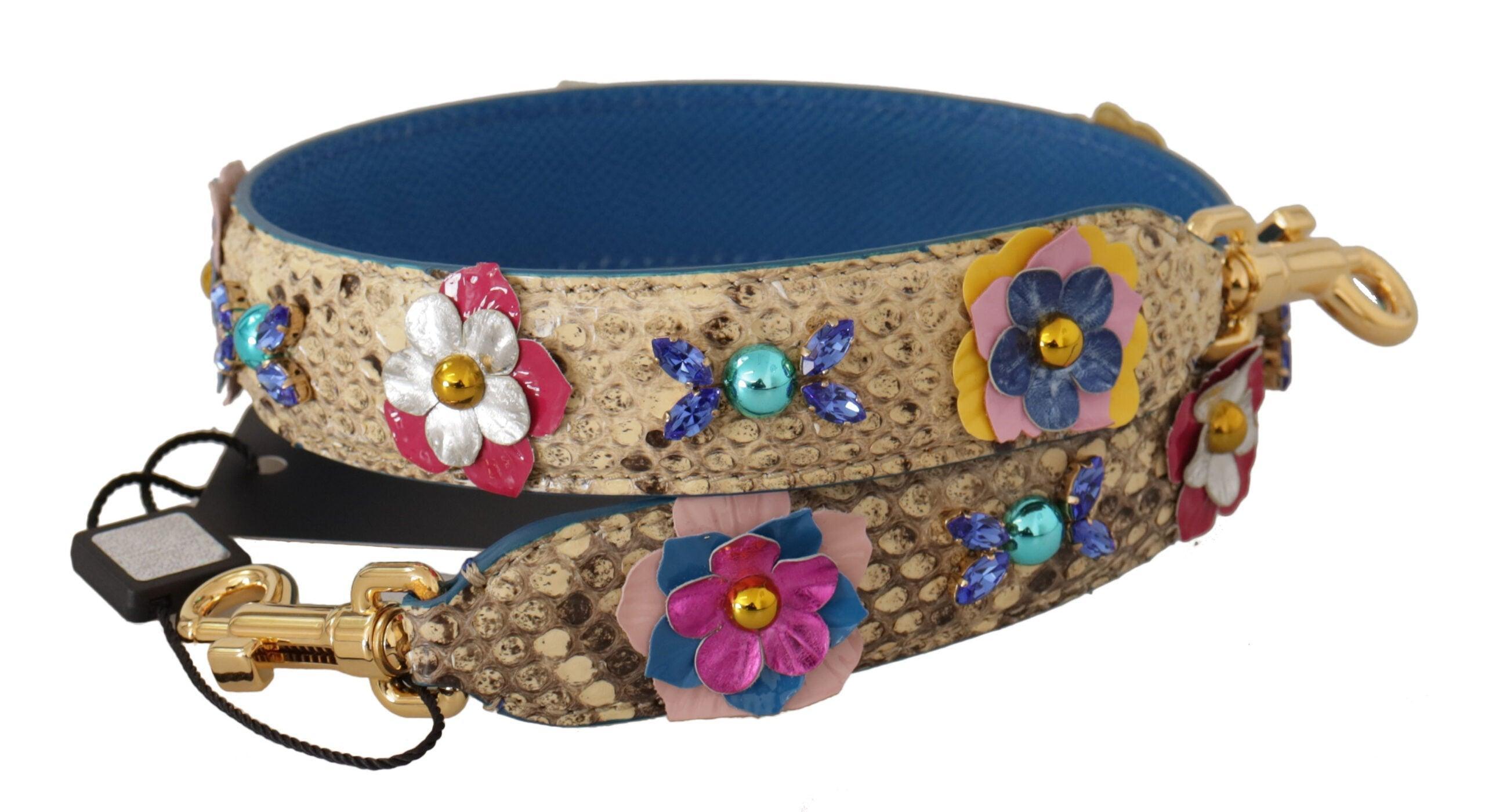 Dolce & Gabbana Beige Python Læder Floral Studded Skulder Strap-Modeoutlet