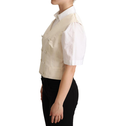 Dolce & Gabbana Beige Silk Sleeveless Waistcoat Vest