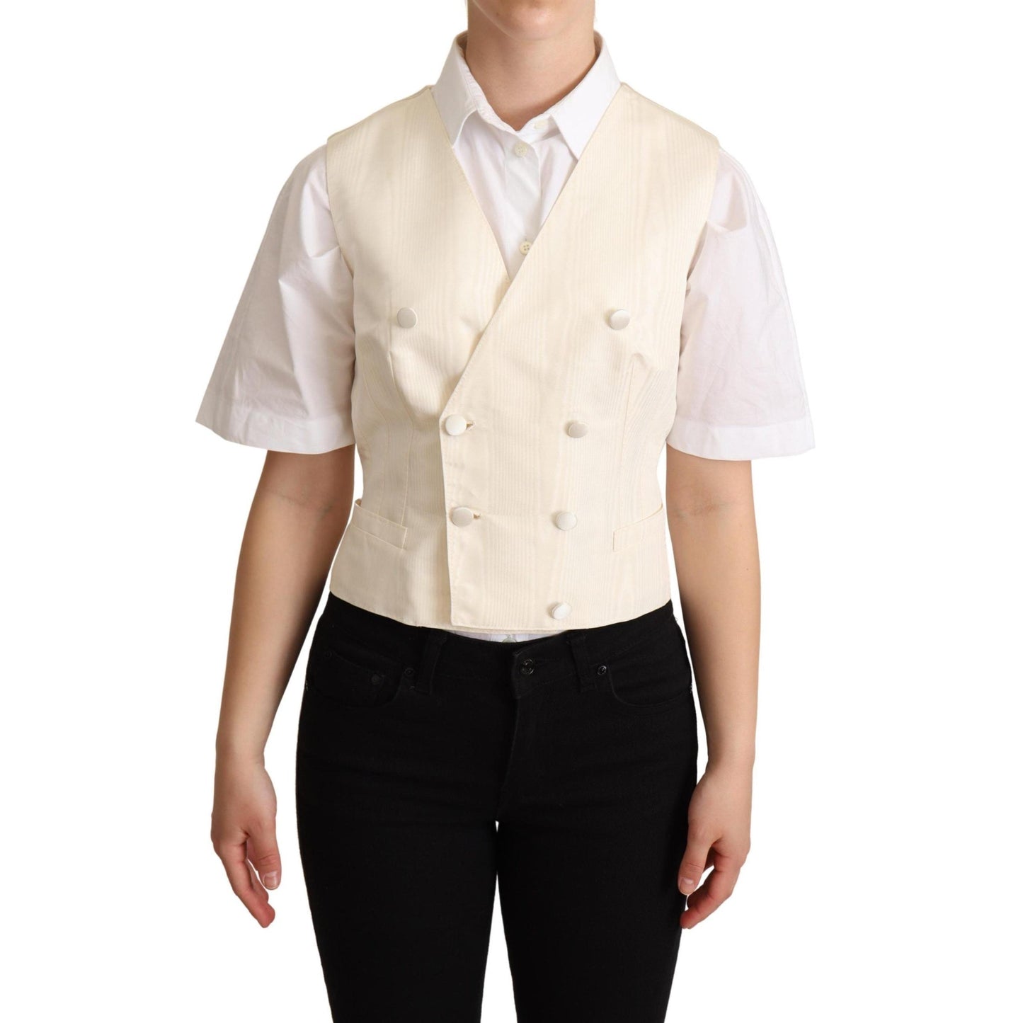 Dolce & Gabbana Beige Silk Sleeveless Waistcoat Vest
