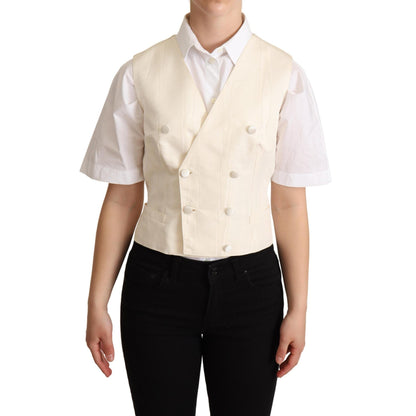 Dolce & Gabbana Beige Silk Sleeveless Waistcoat Vest