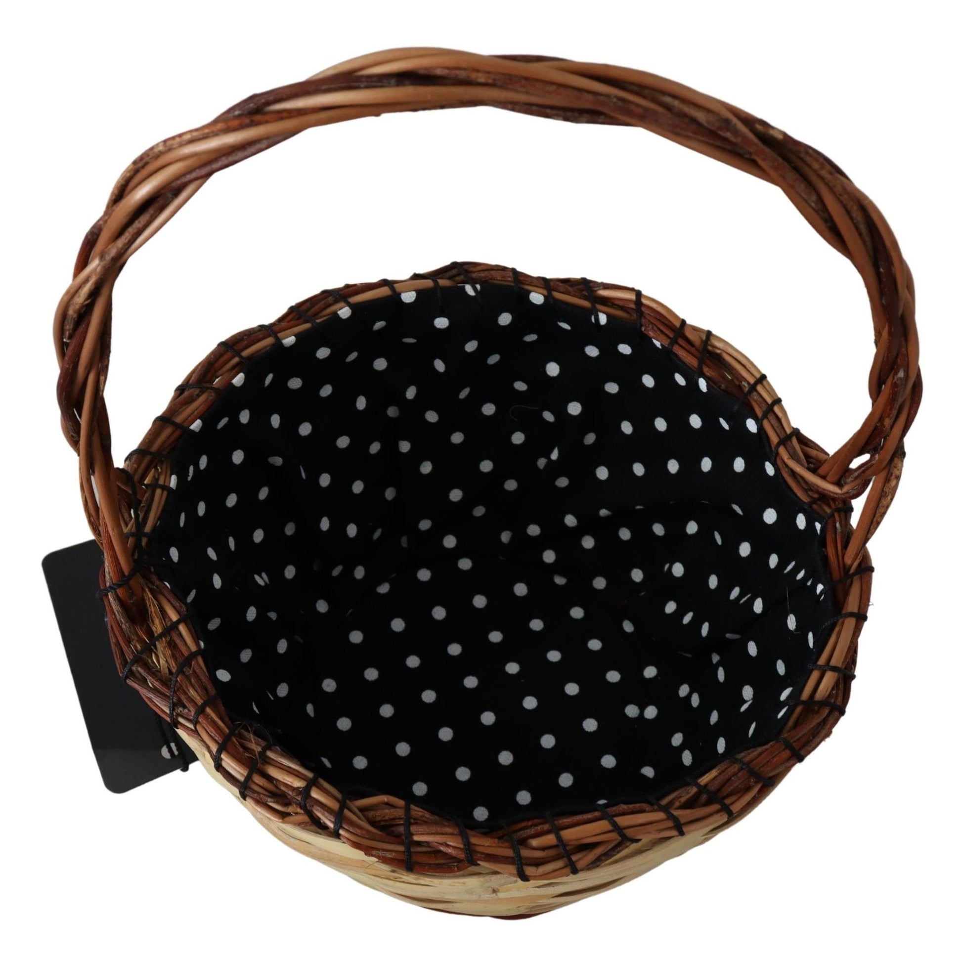 Dolce & Gabbana Beige Wood Wicker Rattan Basket Tote Bag