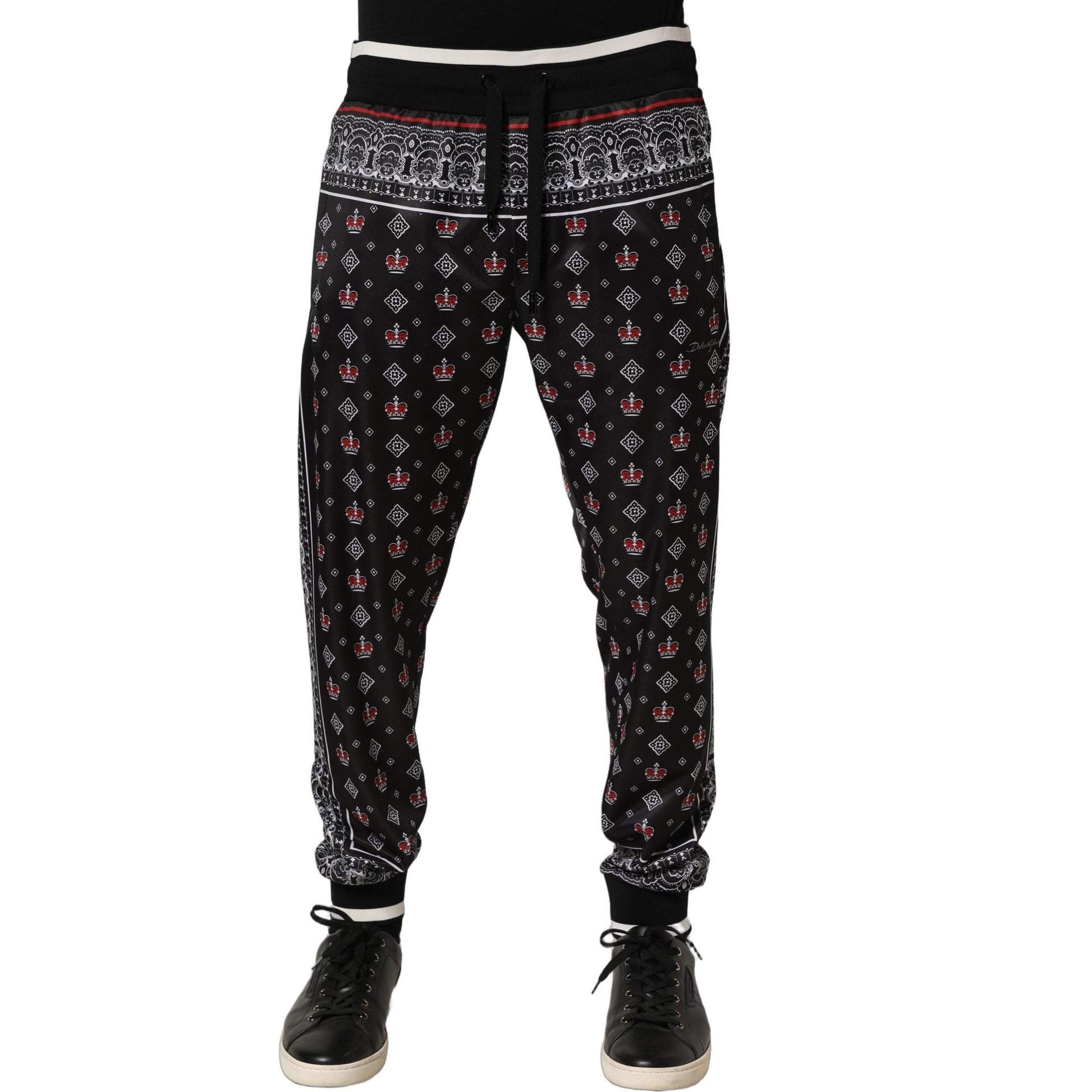 Dolce & Gabbana Black Bandana Crown Jogger Men Trouser Pants