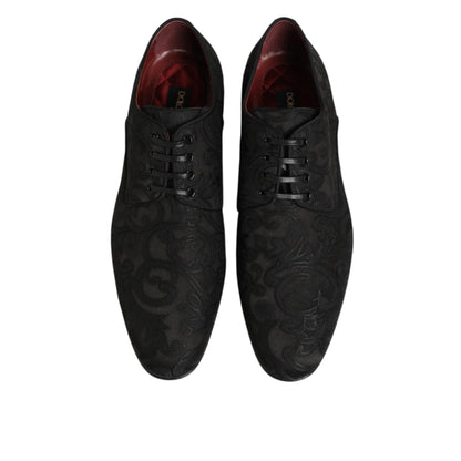 Dolce & Gabbana Black Brocade Lace Up Derby Men Dress Shoes