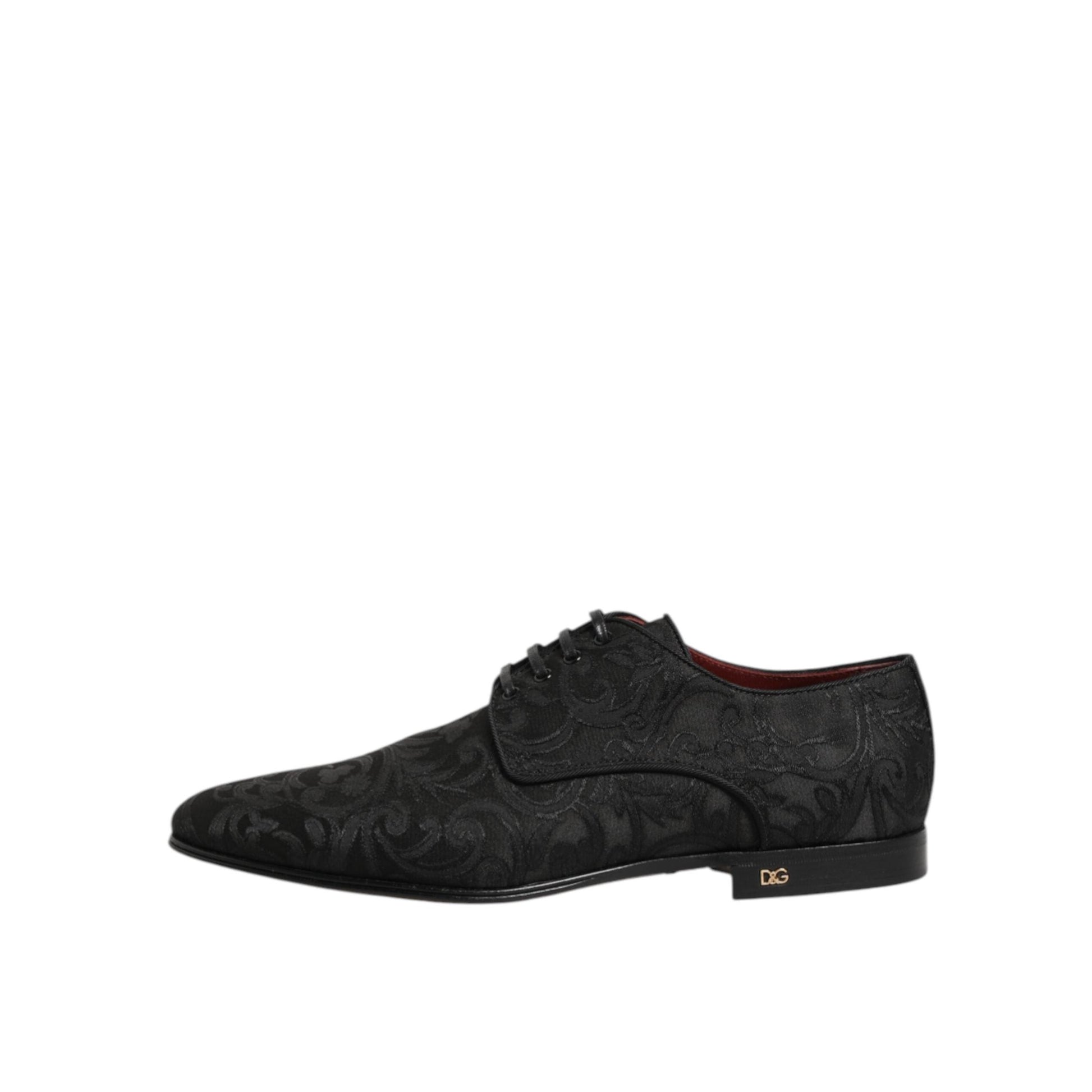 Dolce & Gabbana Black Brocade Lace Up Derby Men Dress Shoes