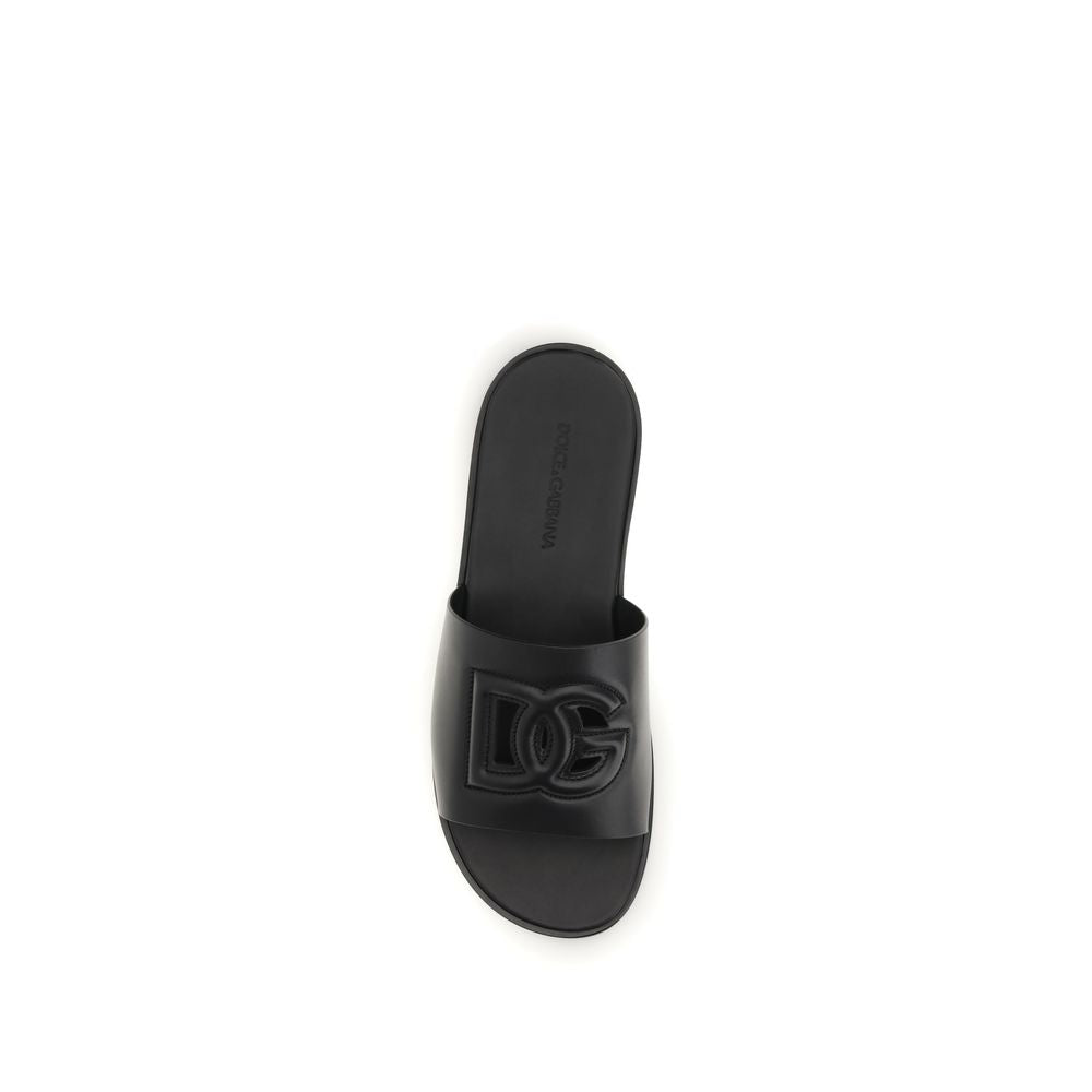Dolce & Gabbana Black Calf Leather Bos Taurus Sandals
