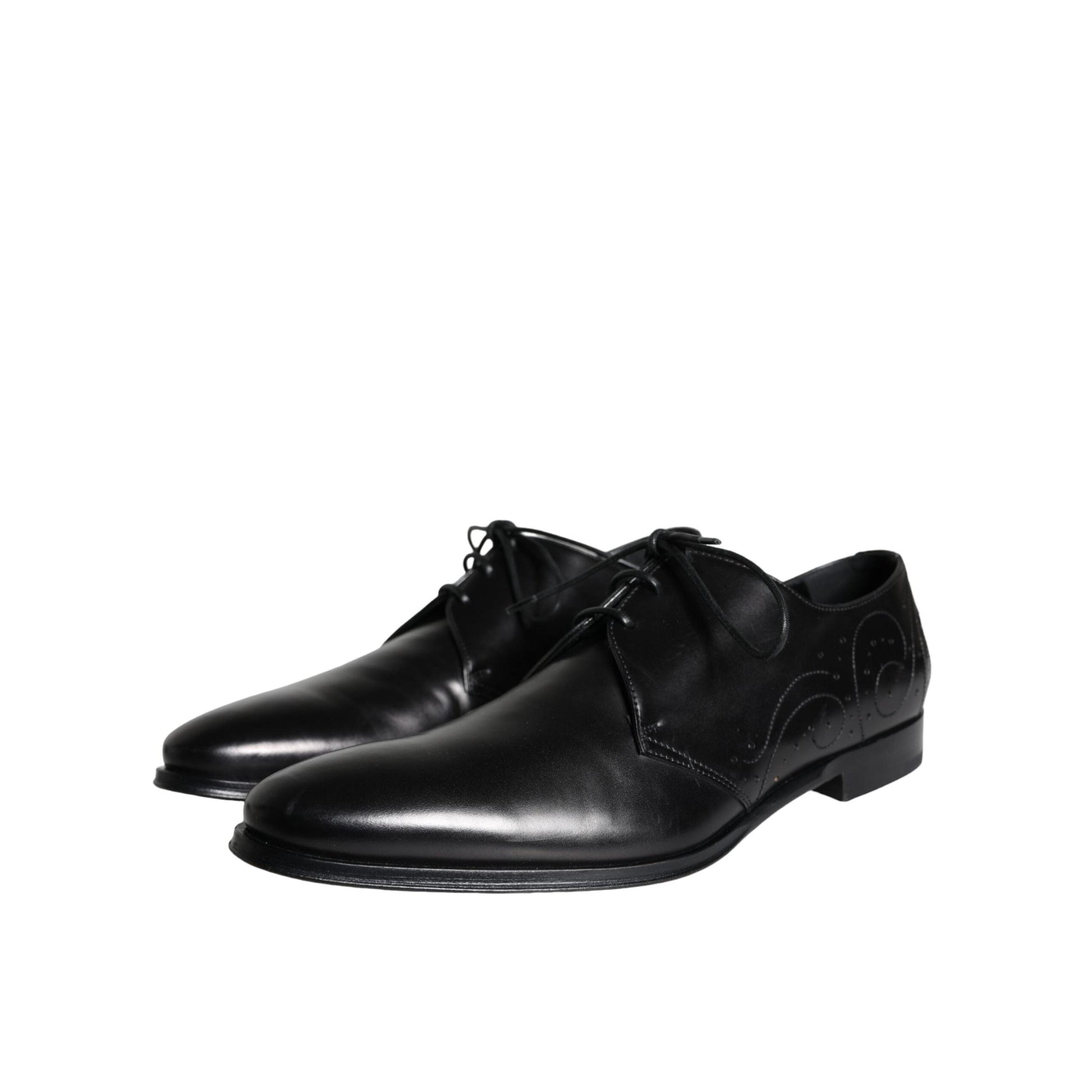 Dolce & Gabbana Black Calfskin Leather Derby Men Dress Shoes
