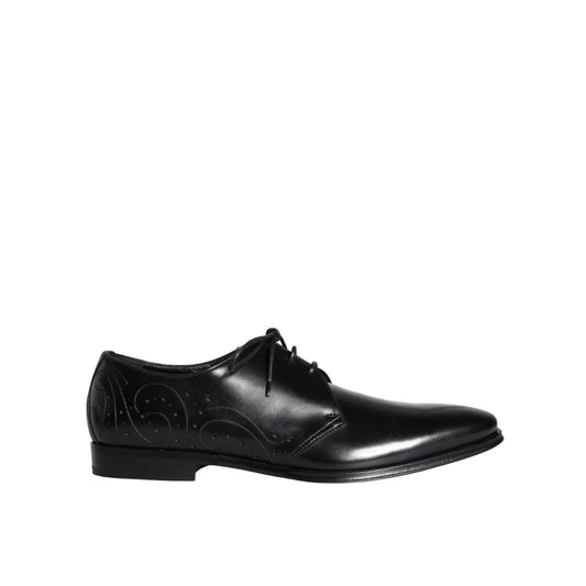 Dolce & Gabbana Black Calfskin Leather Derby Men Dress Shoes