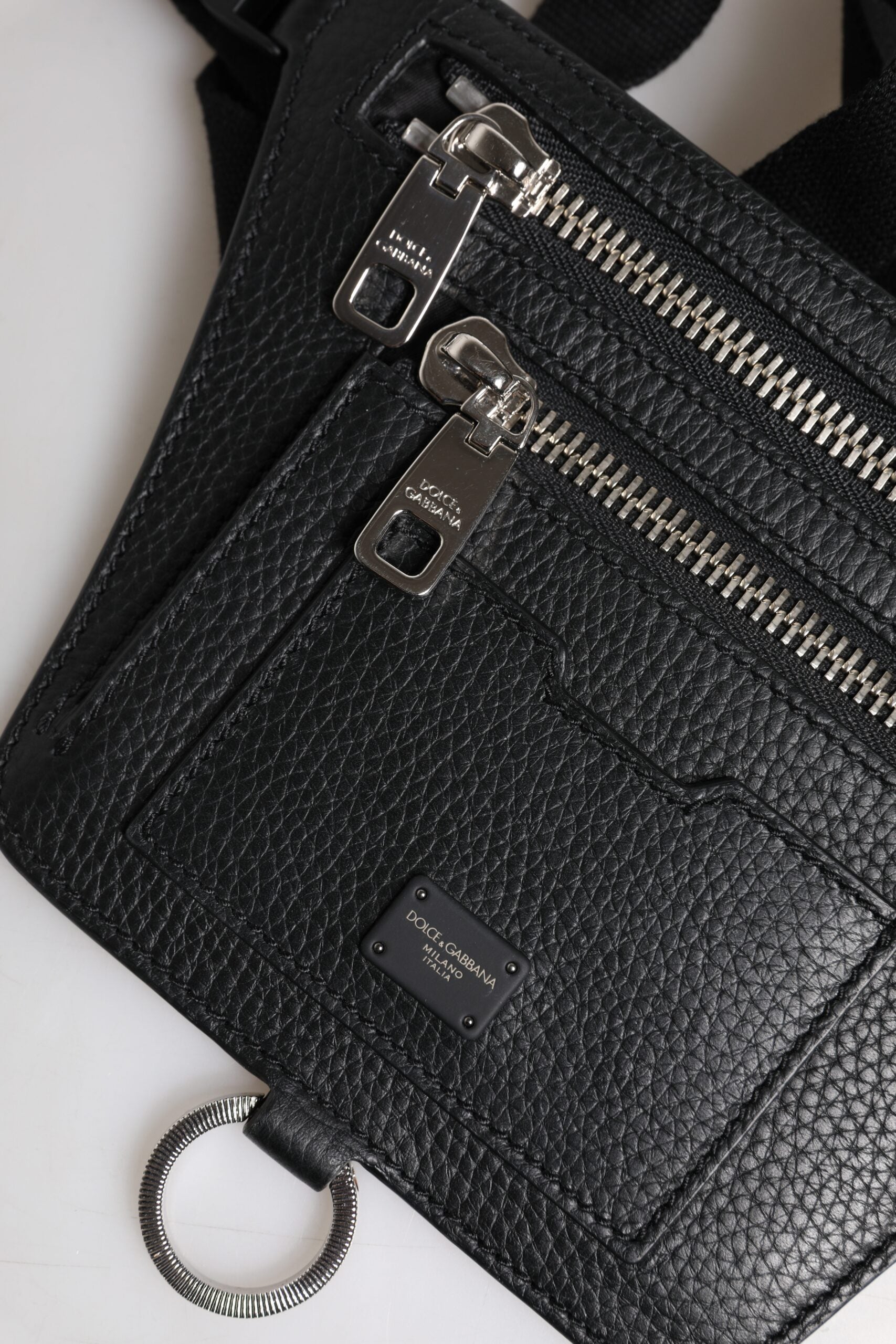 Dolce & Gabbana Black Calfskin Logo Plaque Belt Waist Men Fanny Pack Bag