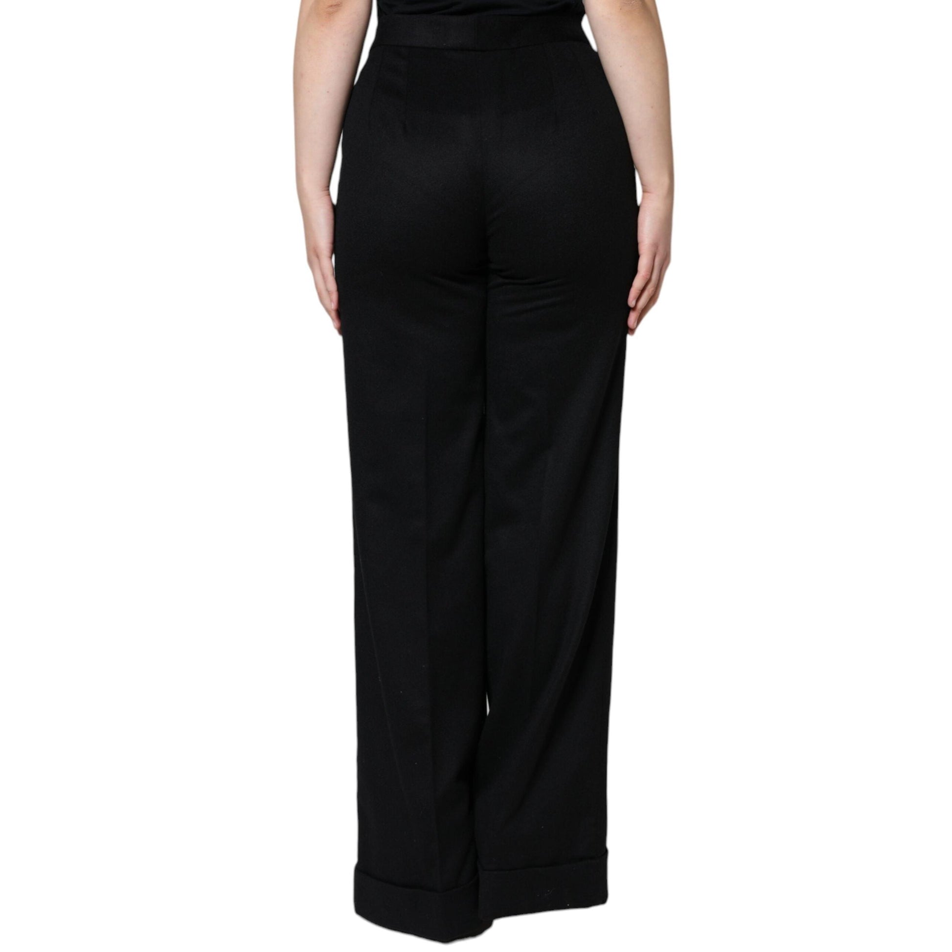 Dolce & Gabbana Black Cashmere Mid Waist Women Boot Cut Pants