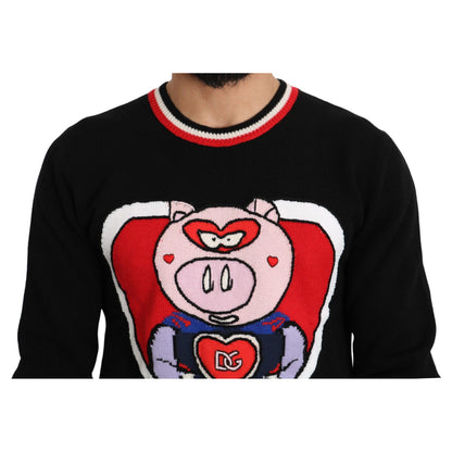 Dolce & Gabbana Black Cashmere Pig of the Year Pullover Sweater