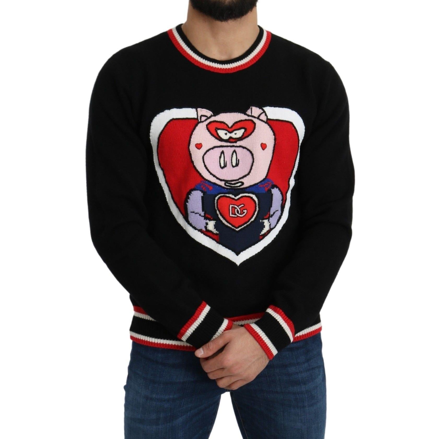 Dolce & Gabbana Black Cashmere Pig of the Year Pullover Sweater