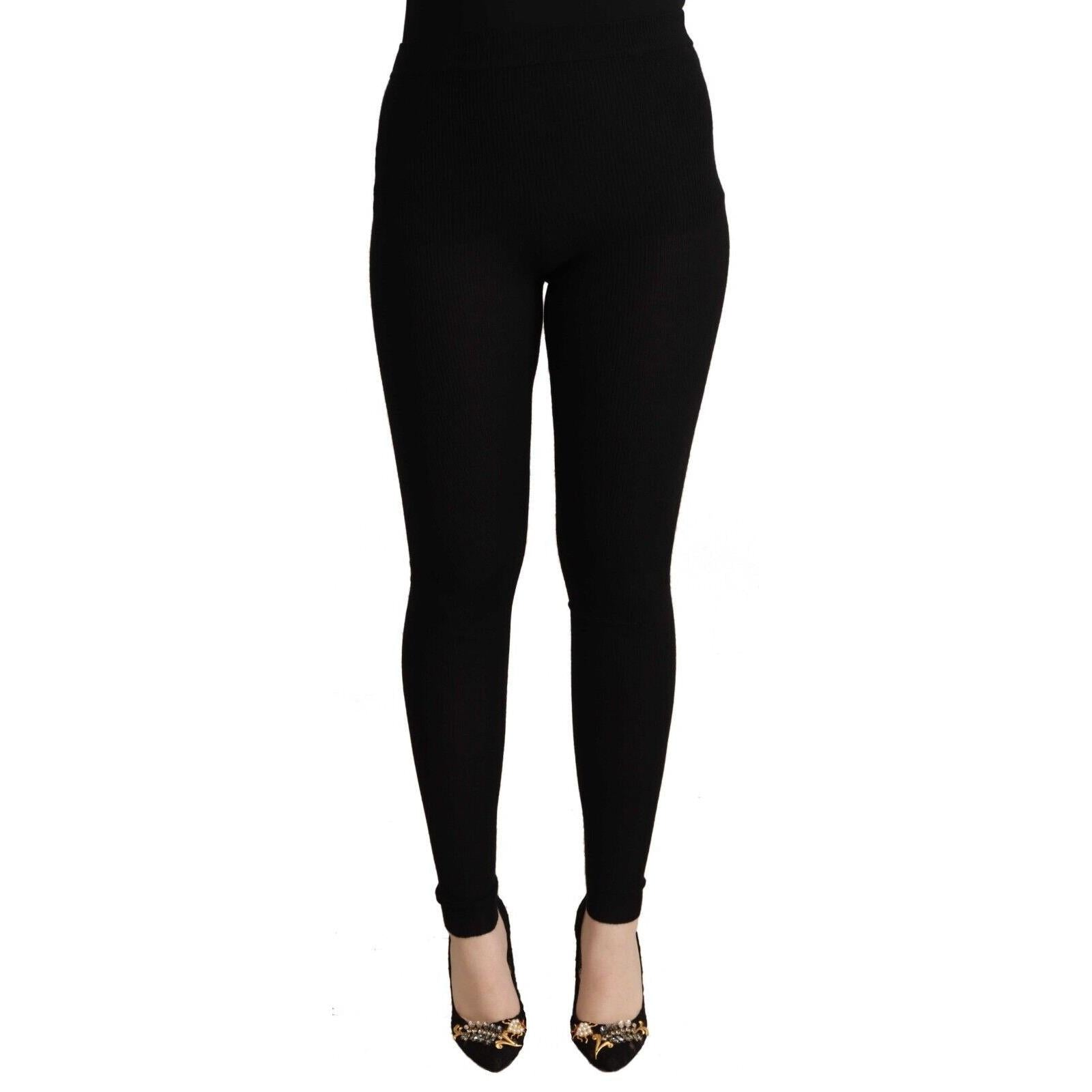Dolce & Gabbana Black Cashmere Stretch Waist Tights Pants