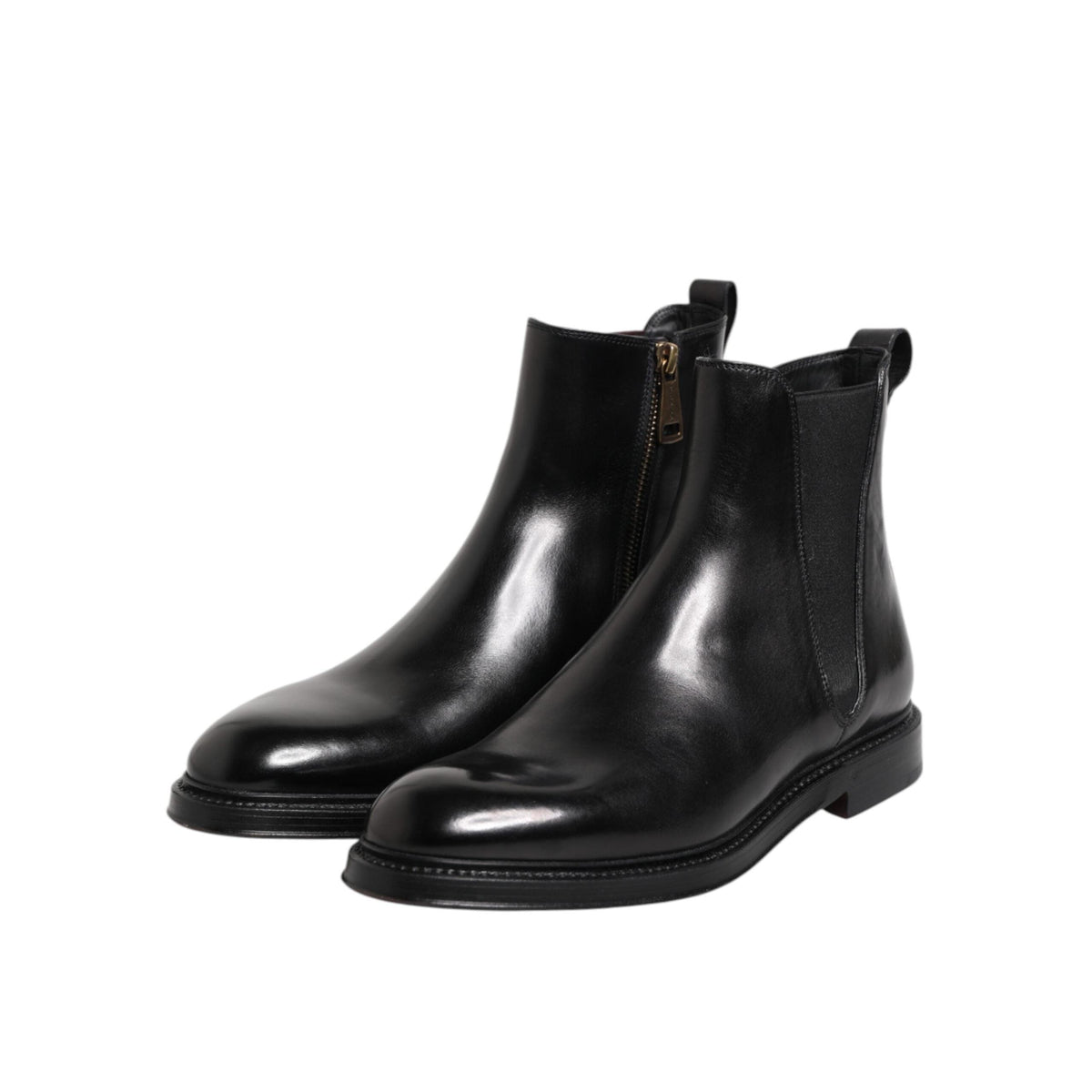 Dolce & Gabbana Black Chelsea Leather Mid Calf Boots Shoes