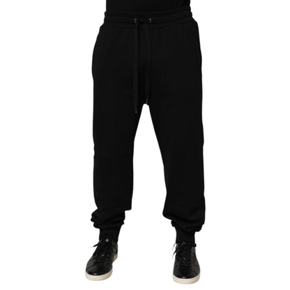 Dolce & Gabbana Black Cotton Drawstring Logo Sweatpants Pants