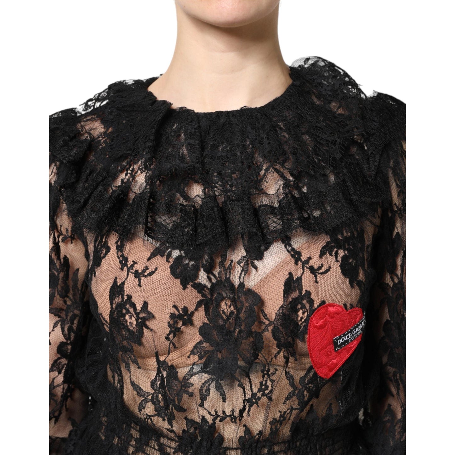 Dolce & Gabbana Black Cotton Floral Lace Women Blouse Top