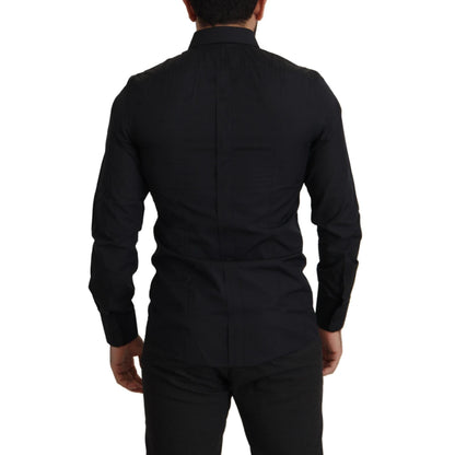 Dolce & Gabbana Black Cotton GOLD Slim Fit Dress Shirt