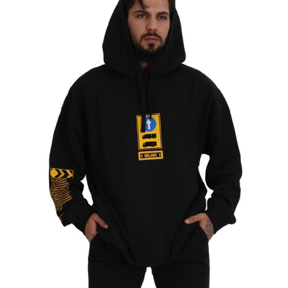Dolce & Gabbana Black Cotton Hooded DG Shield Pullover Sweater