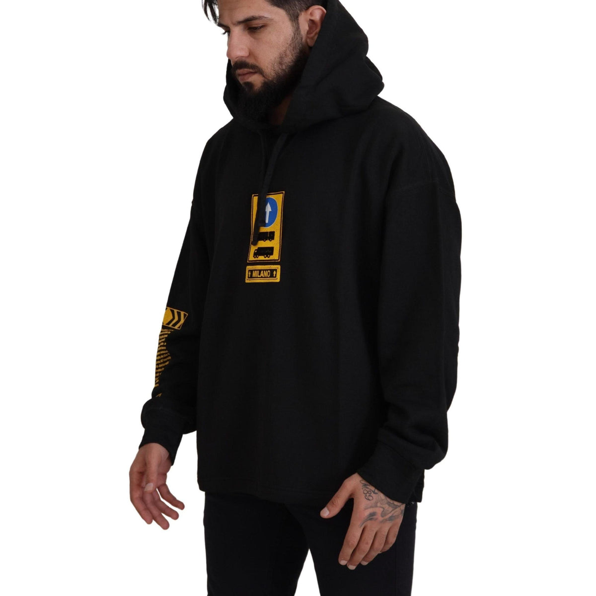 Dolce & Gabbana Black Cotton Hooded DG Shield Pullover Sweater