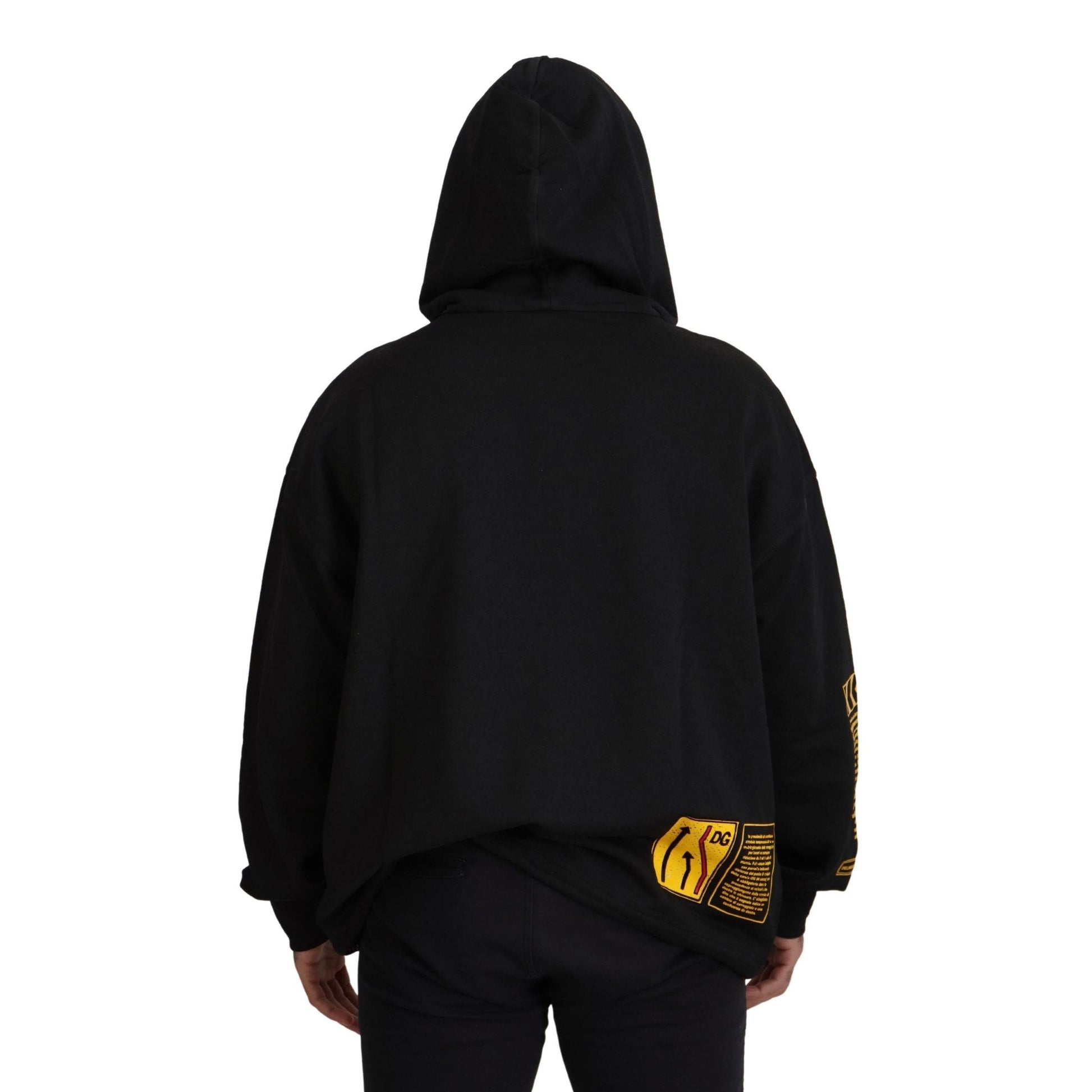 Dolce & Gabbana Black Cotton Hooded DG Shield Pullover Sweater