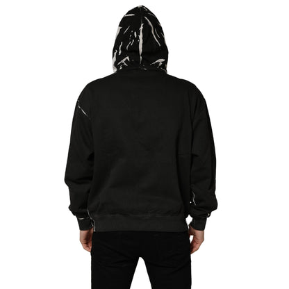 Dolce & Gabbana Black Cotton Logo Hooded Full Zip Sweater