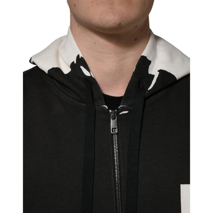 Dolce & Gabbana Black Cotton Logo Hooded Full Zip Sweater
