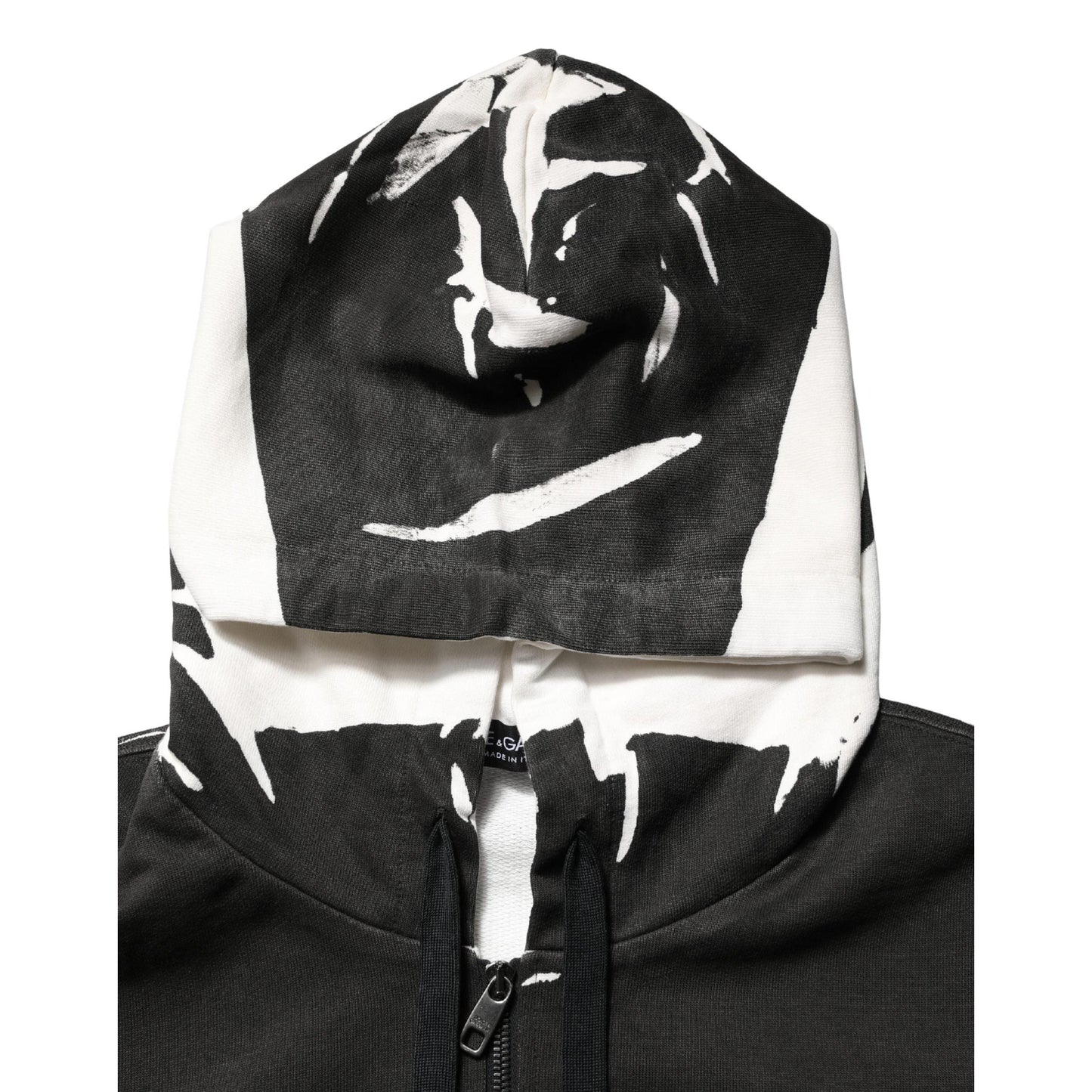 Dolce & Gabbana Black Cotton Logo Hooded Full Zip Sweater
