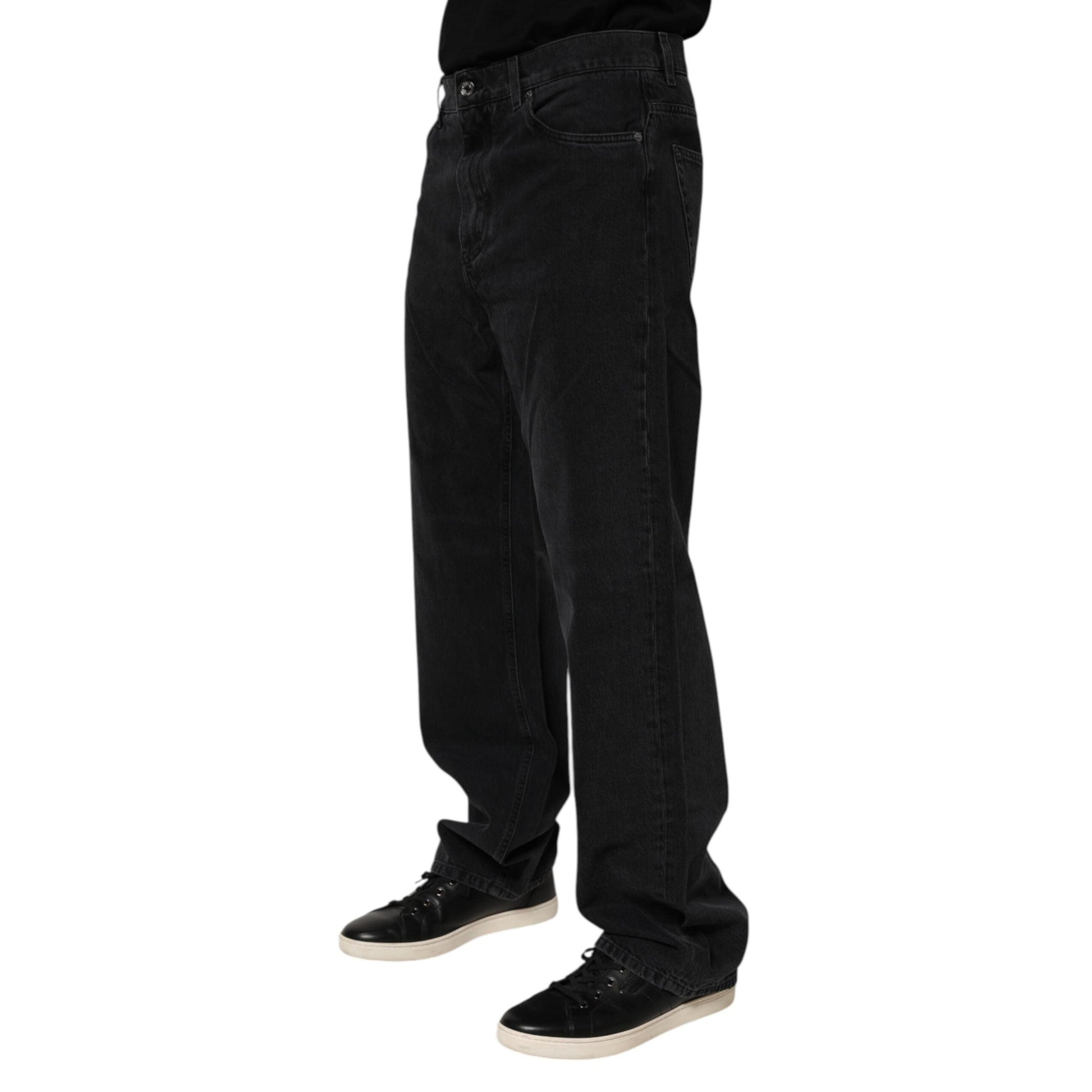 Dolce & Gabbana Black Cotton Logo Men Mid Waist Denim Jeans