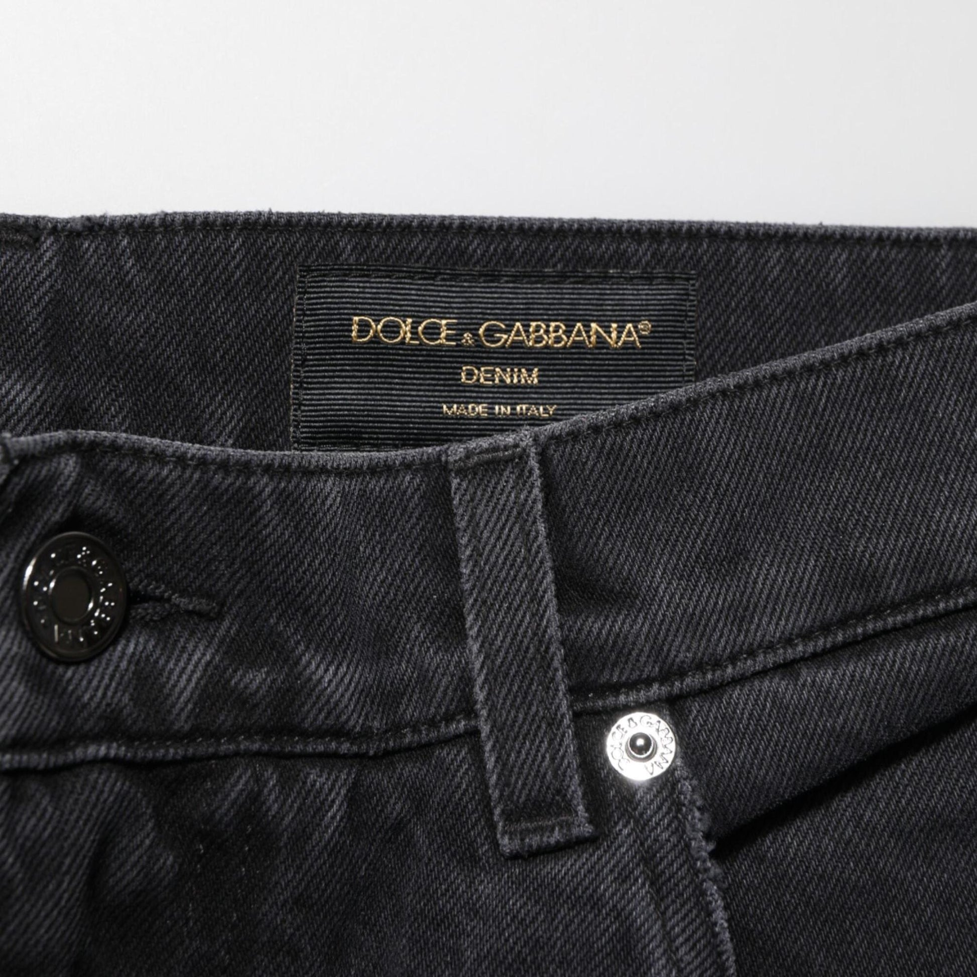 Dolce & Gabbana Black Cotton Logo Men Mid Waist Denim Jeans