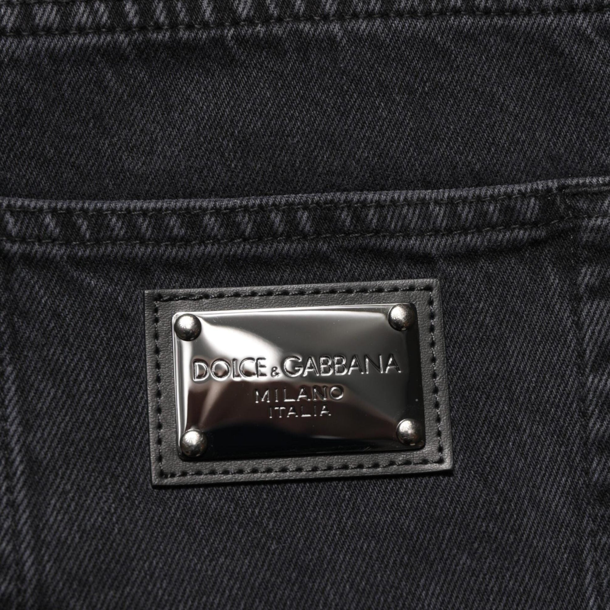 Dolce & Gabbana Black Cotton Logo Men Mid Waist Denim Jeans