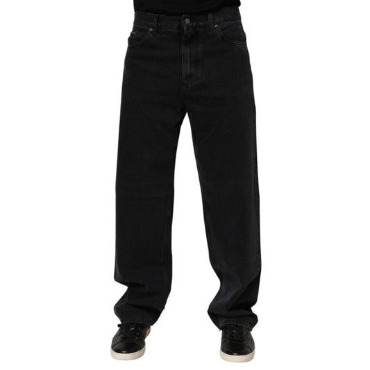 Dolce & Gabbana Black Cotton Logo Men Mid Waist Denim Jeans