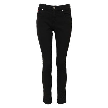 Dolce & Gabbana Black Cotton Logo Skinny Mid Waist Denim Jeans