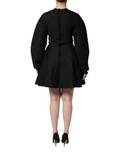 Dolce & Gabbana Black Cotton Long Sleeves A-line Mini Dress